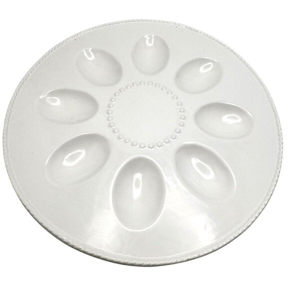 Grace Pantry Ceramic Egg Tray Plate With Beaded Edge White - Picture 1 of 6